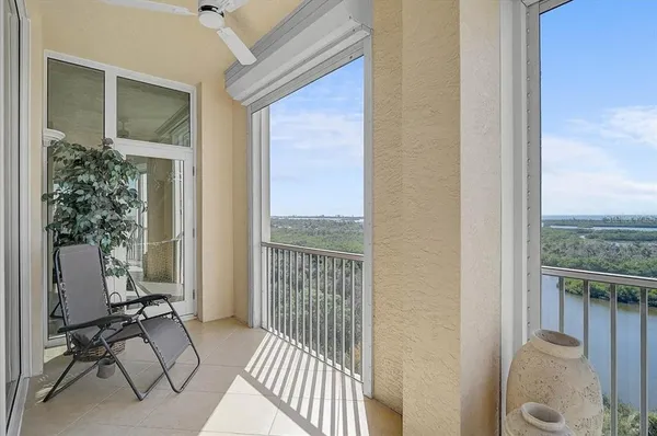 a view of a lake with a city