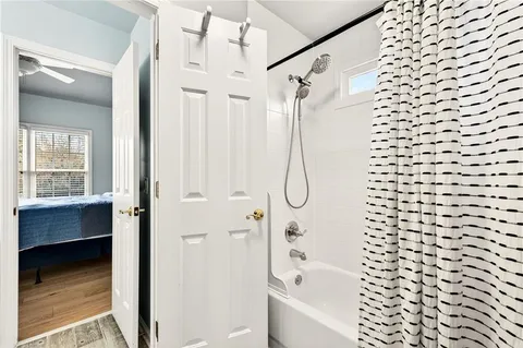 a bathroom with a bathtub