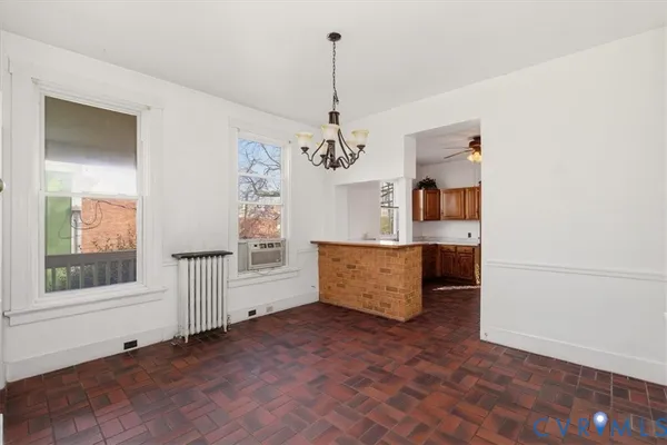 a view of a yard with plants and a large tree