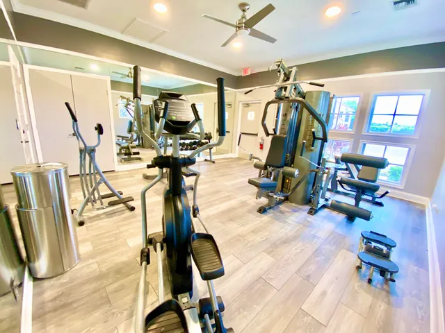 a view of a room with gym equipment