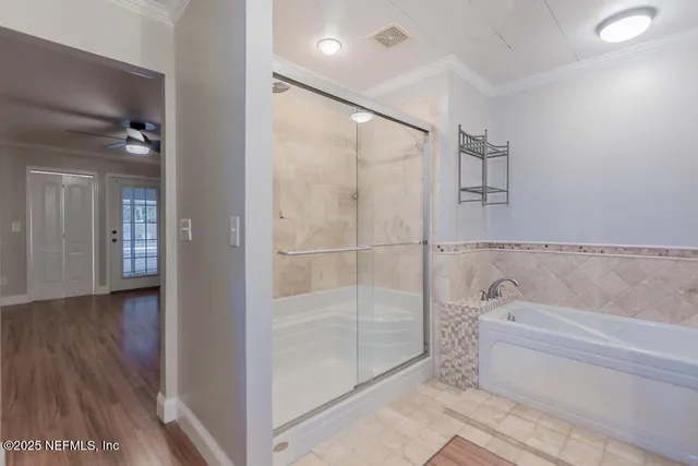 a bathroom with a bathtub