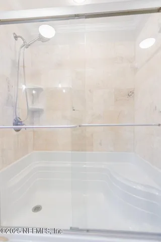 a view of a room with racks on the wall