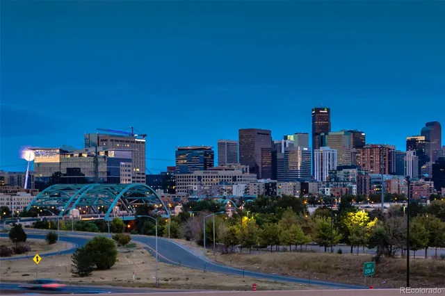a city view with tall buildings