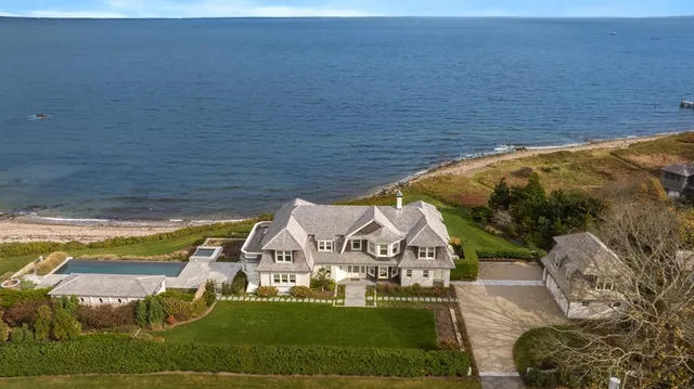 a view of a lake with a big yard