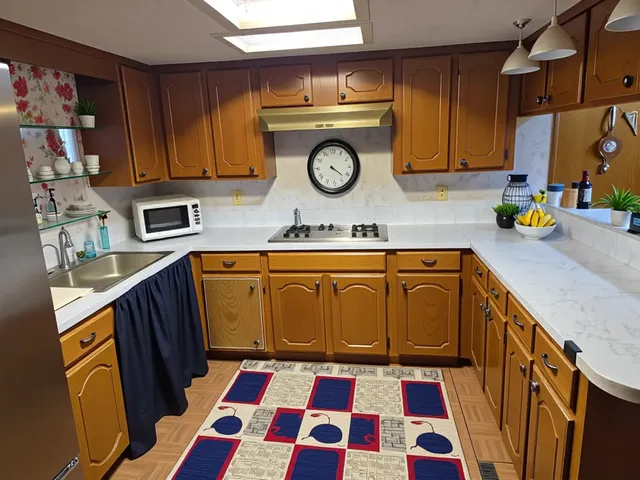 a kitchen with stainless steel appliances granite countertop a sink and a stove