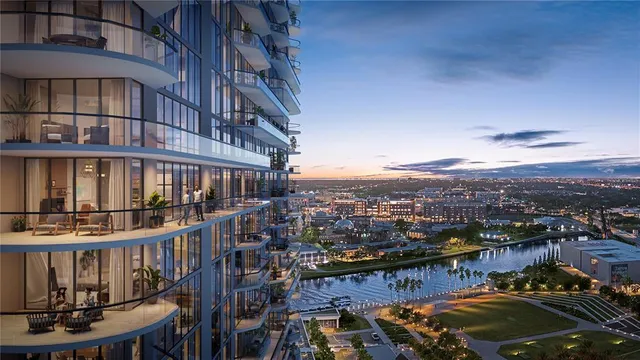 a view of a city that has tall buildings