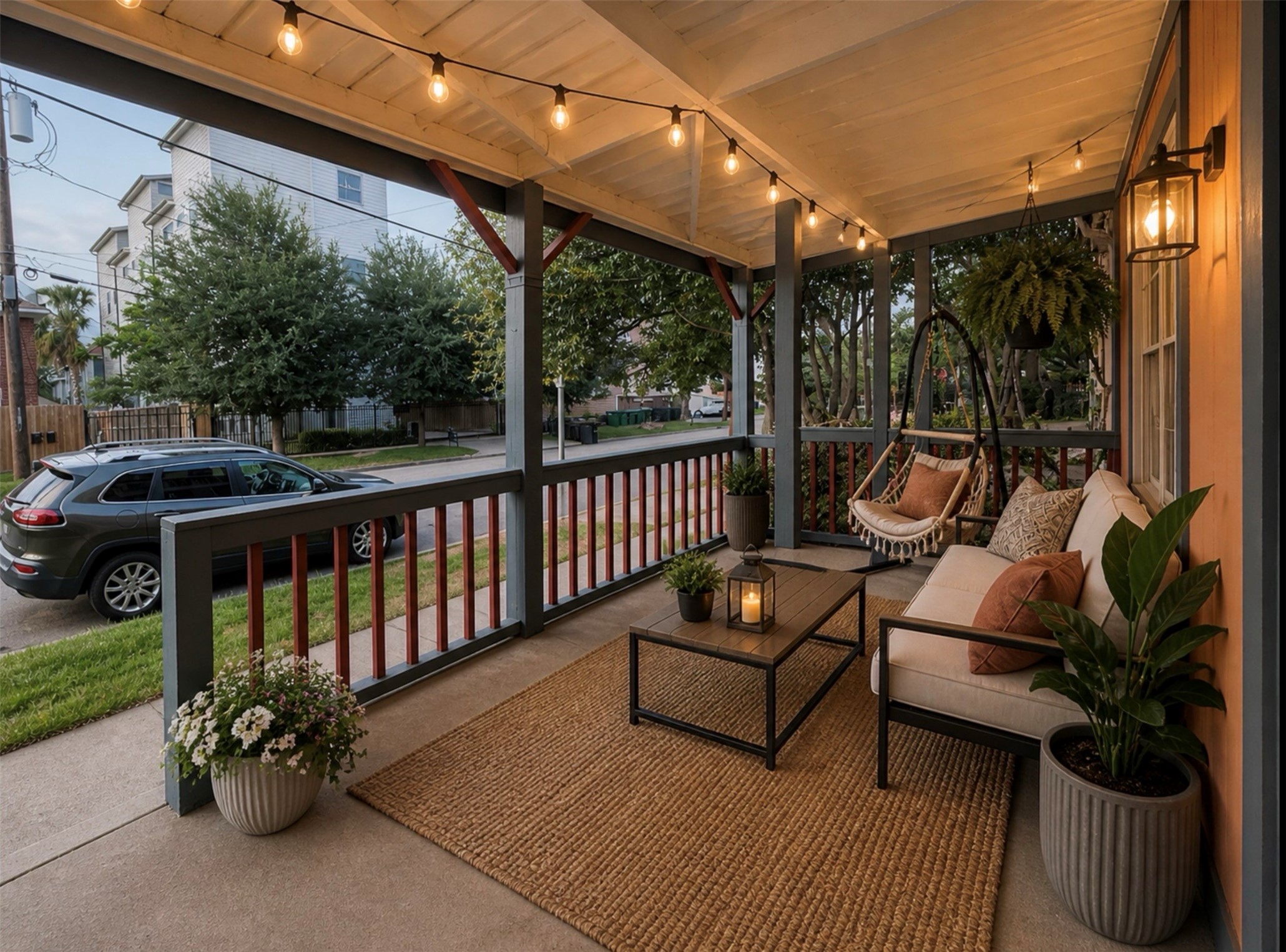 613 Pacific Street, Unit 1 Houston, TX 77006 - Photo 2 of 28 a view of a patio with couches table and chairs and potted plants