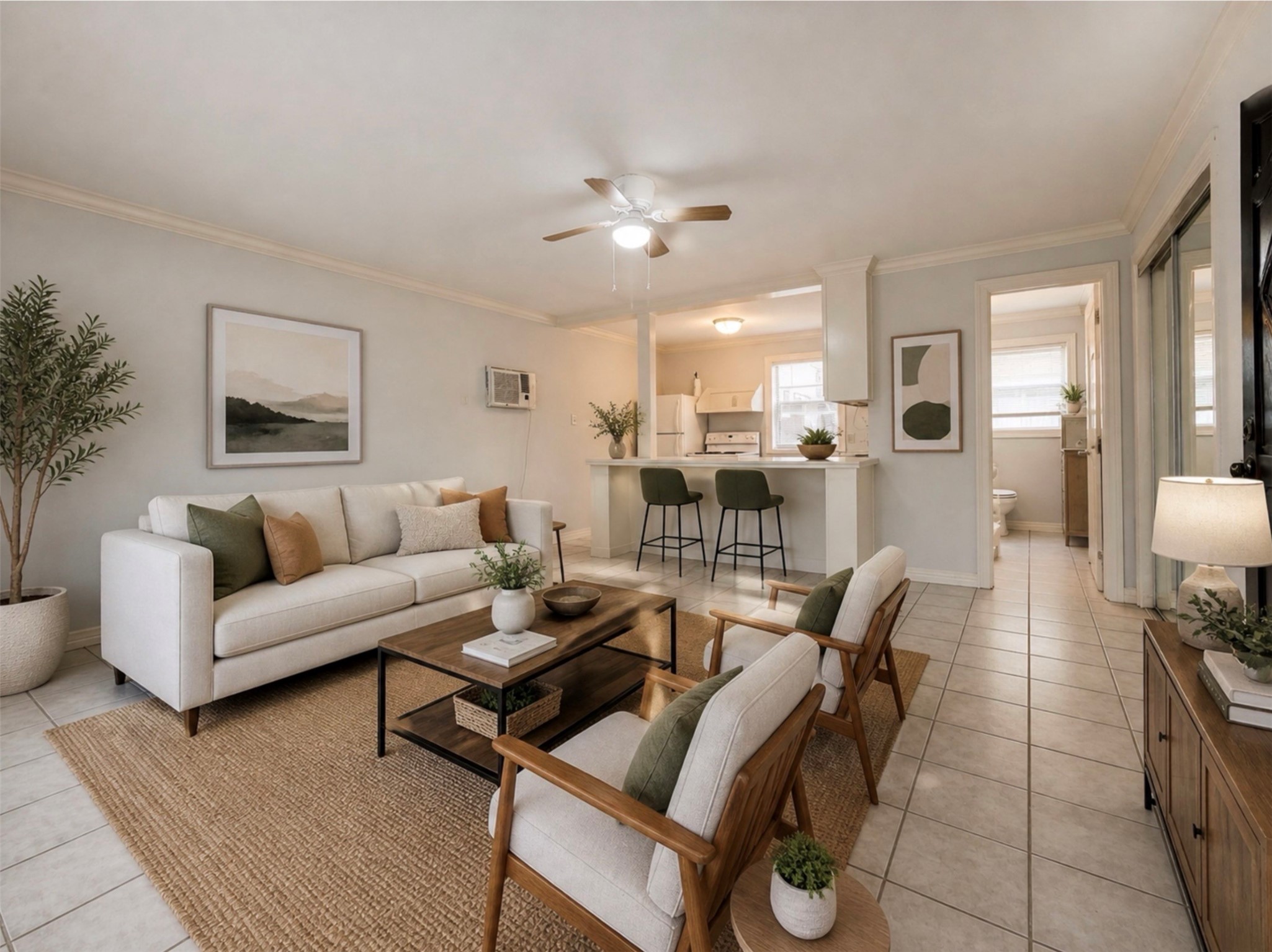613 Pacific Street, Unit 1 Houston, TX 77006 - Photo 8 of 28 a living room with furniture and a view of kitchen