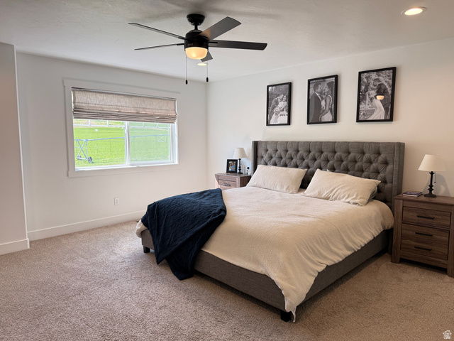 3607 South Parkinson Road South Franklin, ID 83237 - Photo 10 of 24 Bedroom with light carpet, a ceiling fan, and recessed lighting