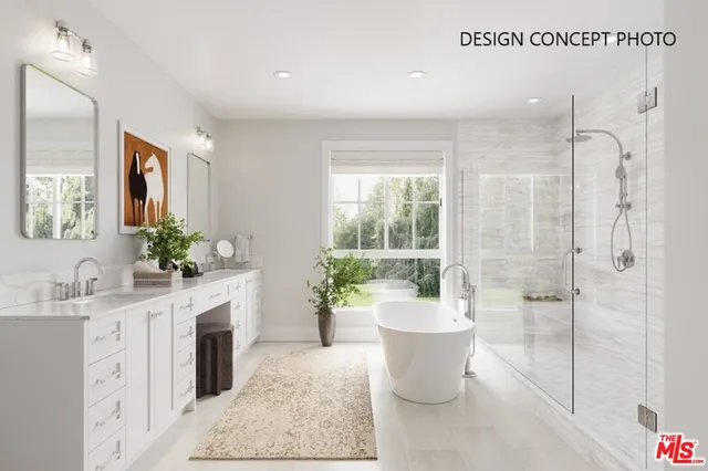 a bathroom with a potted plant and a sink