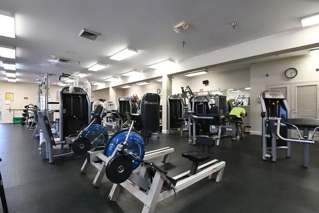 a view of a room with gym equipment