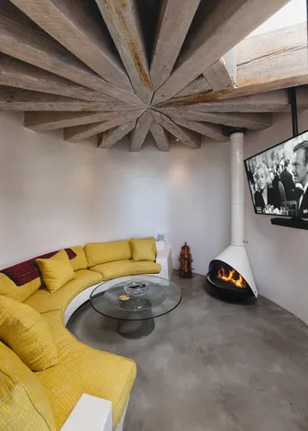 a room with a bed and a table