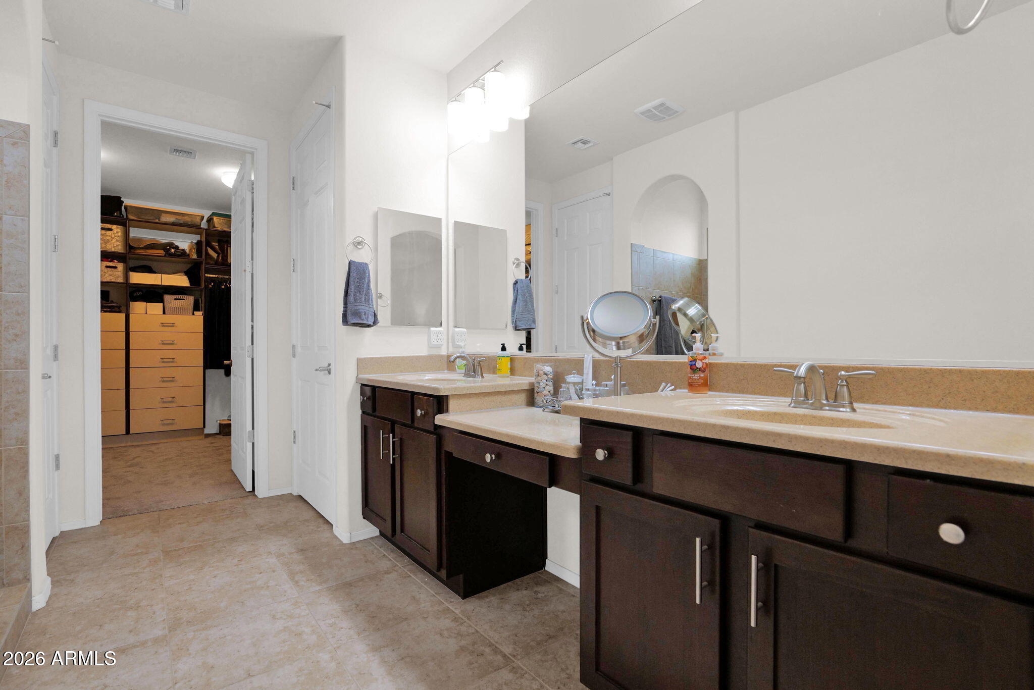 7438 West Noble Prairie Way Florence, AZ 85132 - Photo 17 of 38 a en suite bathroom with a double vanity sink and a mirror
