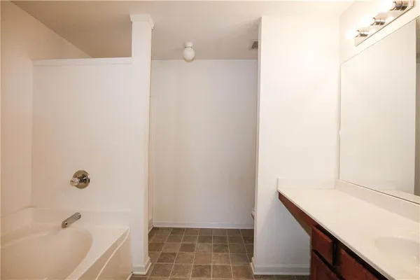 a bathroom with a bathtub