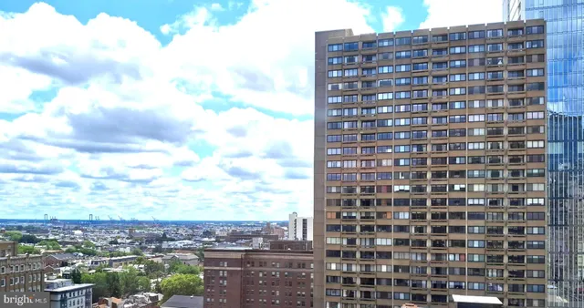 a view of a building with a city view