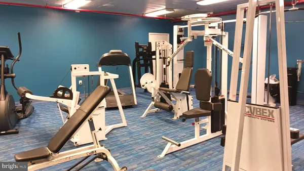 a view of a room with gym equipment