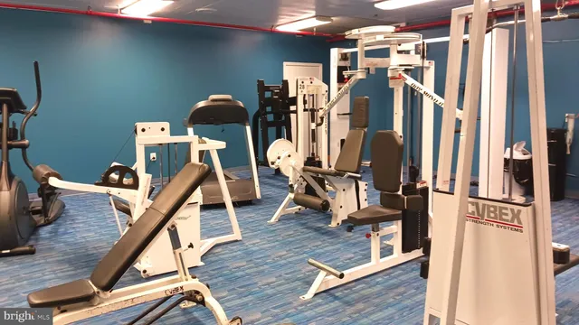 a view of a room with gym equipment
