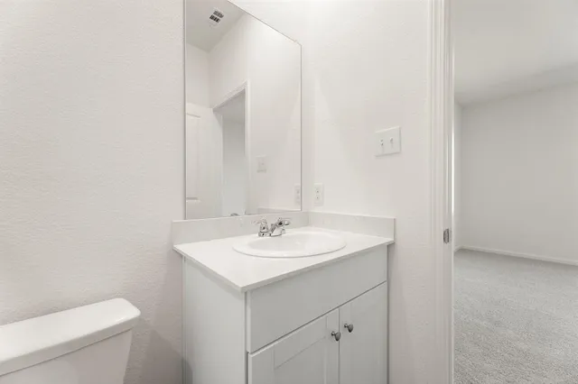 a bathroom with a sink a toilet and a mirror