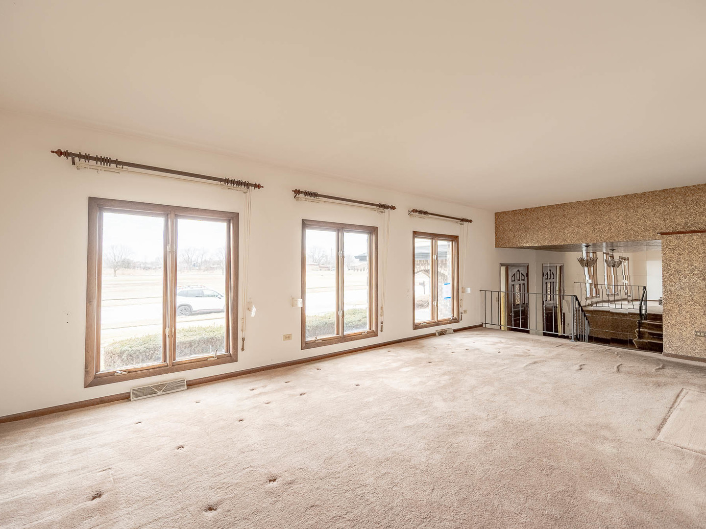 18549 Old Farm Road Lansing, IL 60438 - Photo 2 of 16 an empty room with a fireplace and large window