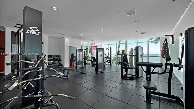 a view of a room with gym equipment
