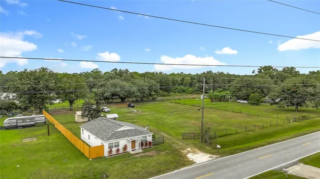 a view of a big yard with potted plants