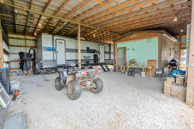 a view of a storage room with gym equipment