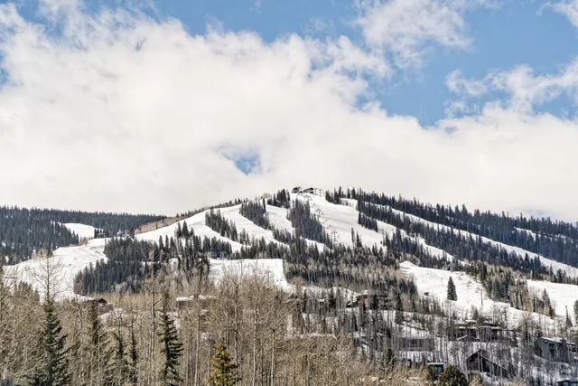 a bedroom with a bed and a table