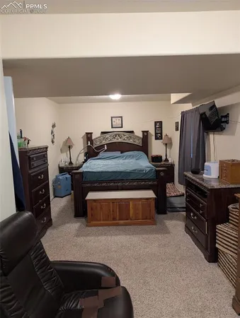 a bed room with a bed and a television