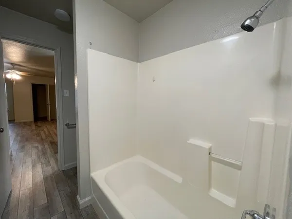 a bathroom with a bathtub