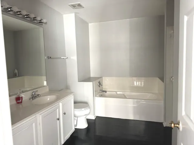 a bathroom with a sink a toilet and a mirror
