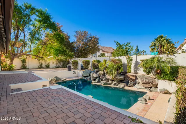 a view of a park with large trees