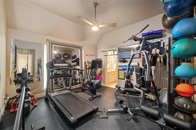 a view of a room with gym equipment