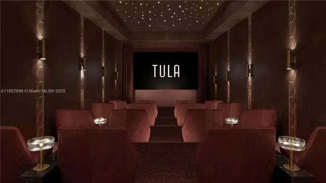 a living room with furniture and a lamp