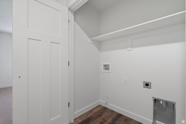 445 950 South Ogden, UT 84404 - Photo 21 of 28 Washroom with washer hookup, hookup for an electric dryer, and dark wood-style floors