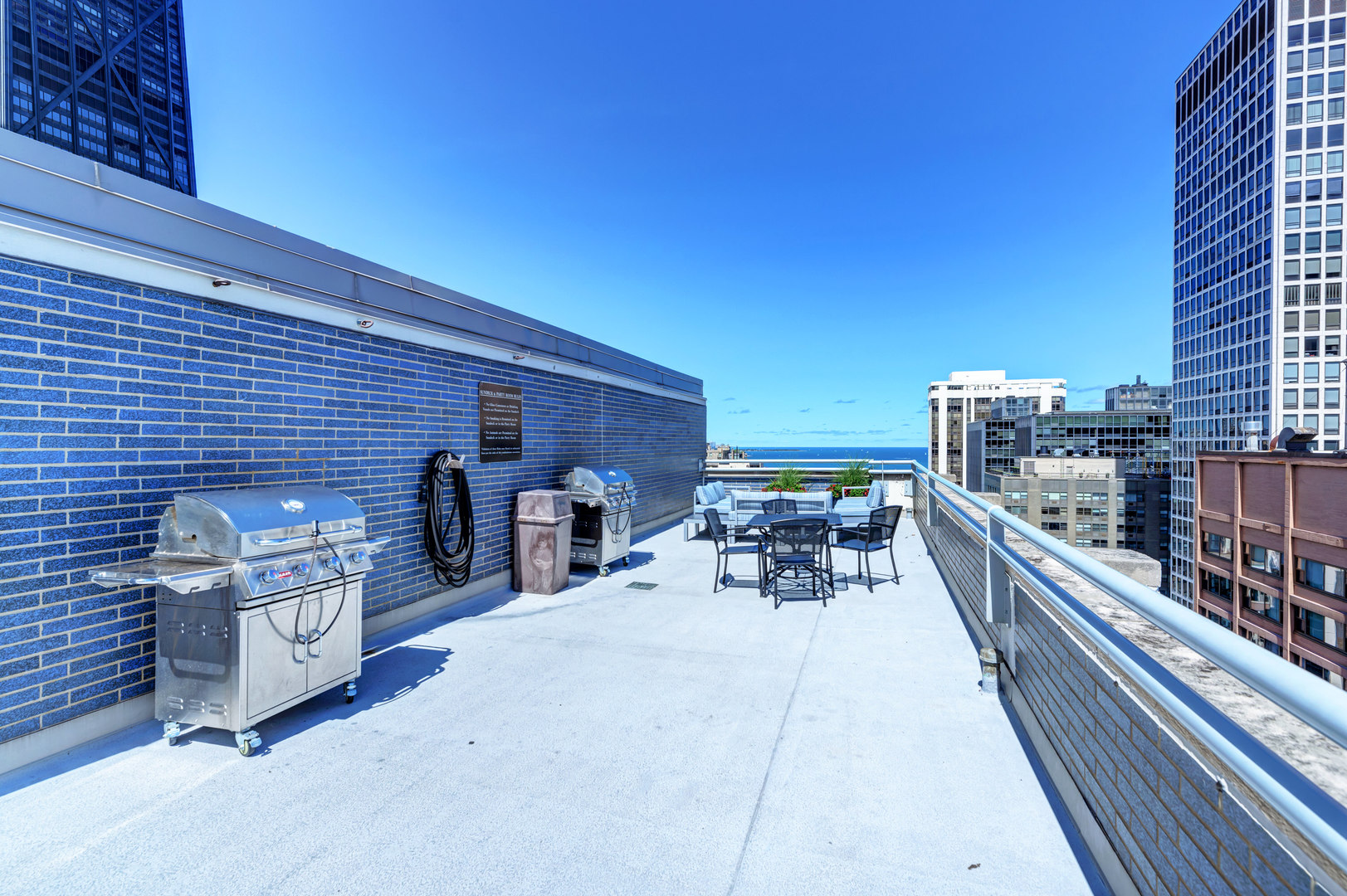 222 East Pearson Street, Unit 203 Chicago, IL 60611 - Photo 24 of 29 a roof deck with table and chairs and potted plants