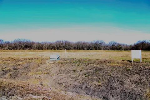 a view of a field with trees in the background