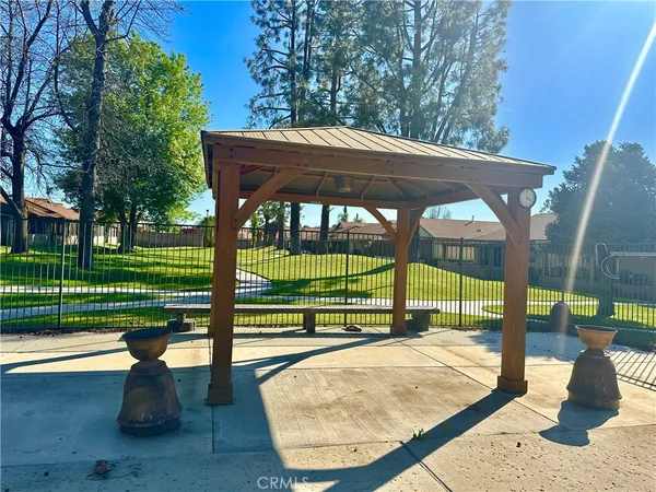 a view of a park with a slide