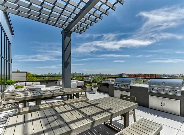 a view of a terrace with furniture