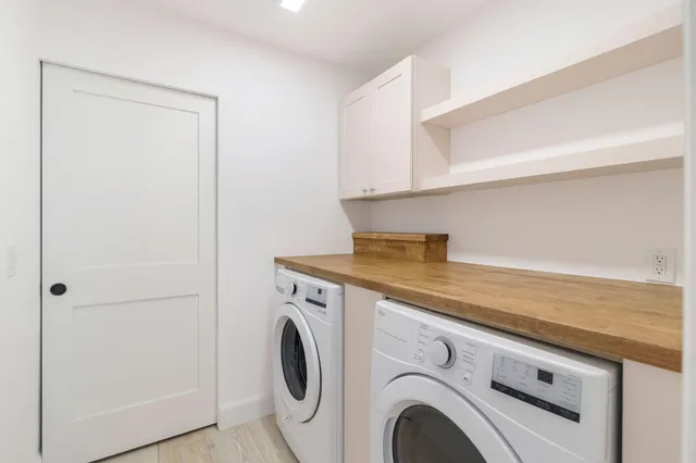 a view of wooden cabinets