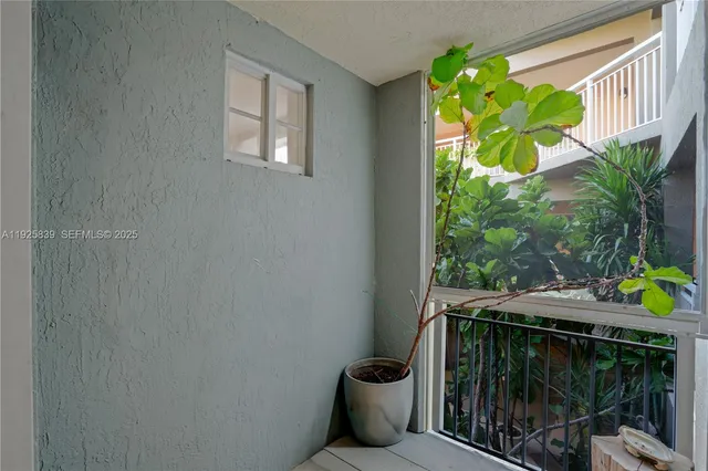 a view of a swimming pool with a garden