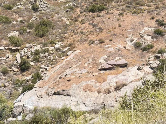 a view of a large building with mountains in the background
