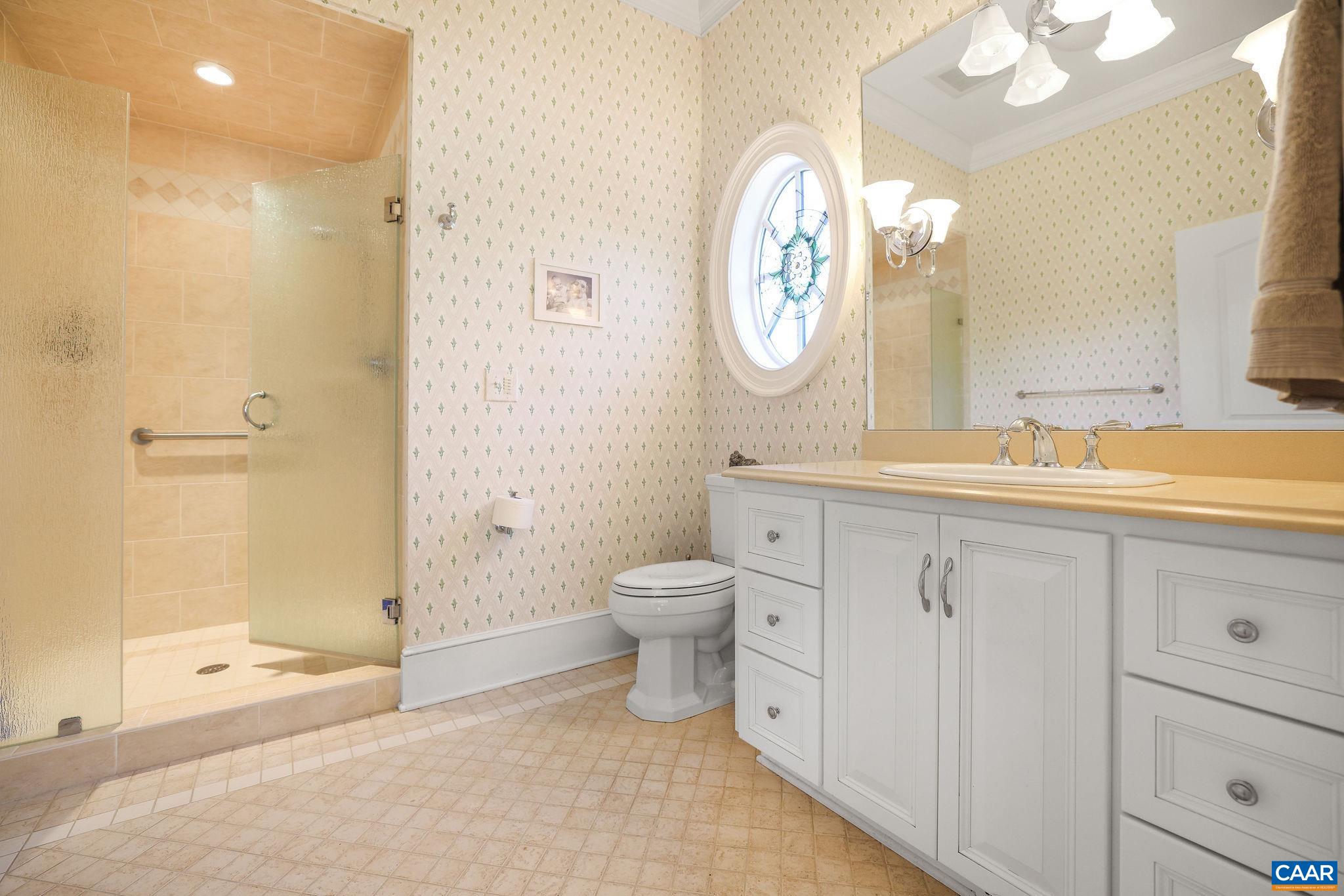 6385 Indian Ridge Drive Earlysville, VA 22936 - Photo 21 of 48 a spacious bathroom with a granite countertop sink a toilet and a shower