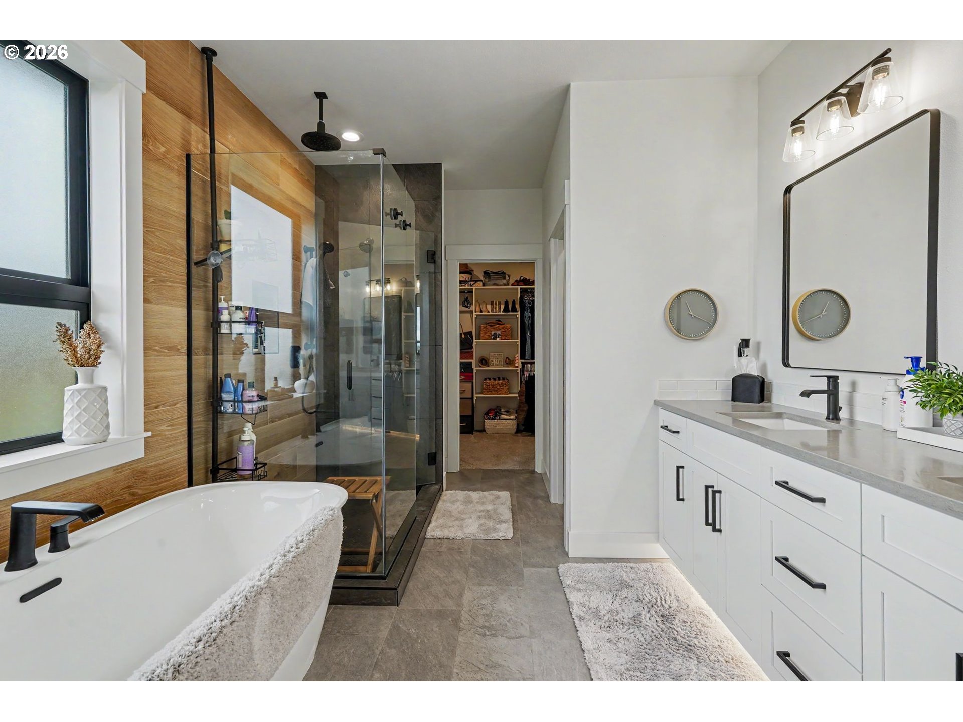 835 Reagan Street Mount Angel, OR 97362 - Photo 26 of 45 a bathroom with a double vanity sink mirror and shower