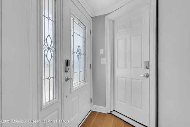 a view of a bathroom with windows