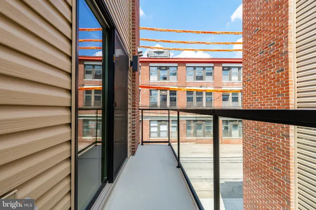 a view of a balcony from a window