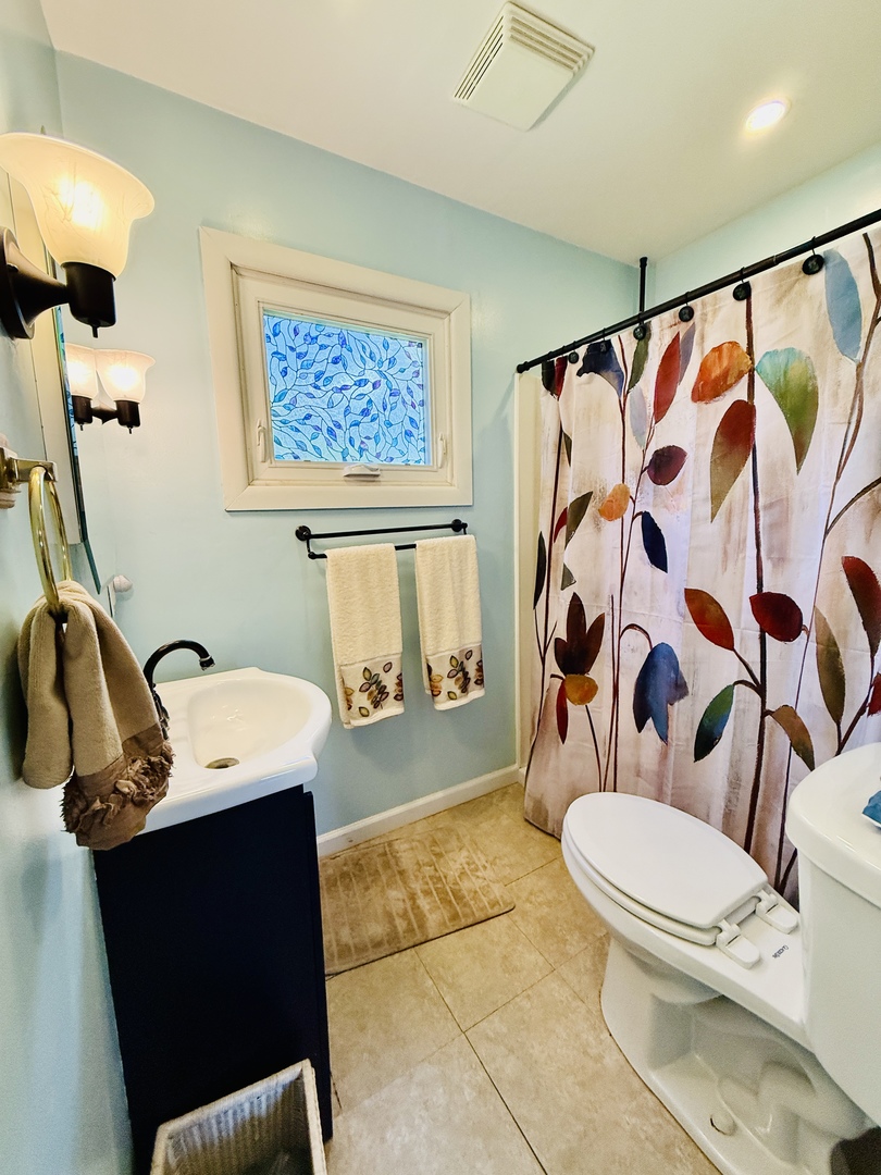 423 Maple Street Marengo, IL 60152 - Photo 8 of 17 a bathroom with a sink a toilet and shower curtain
