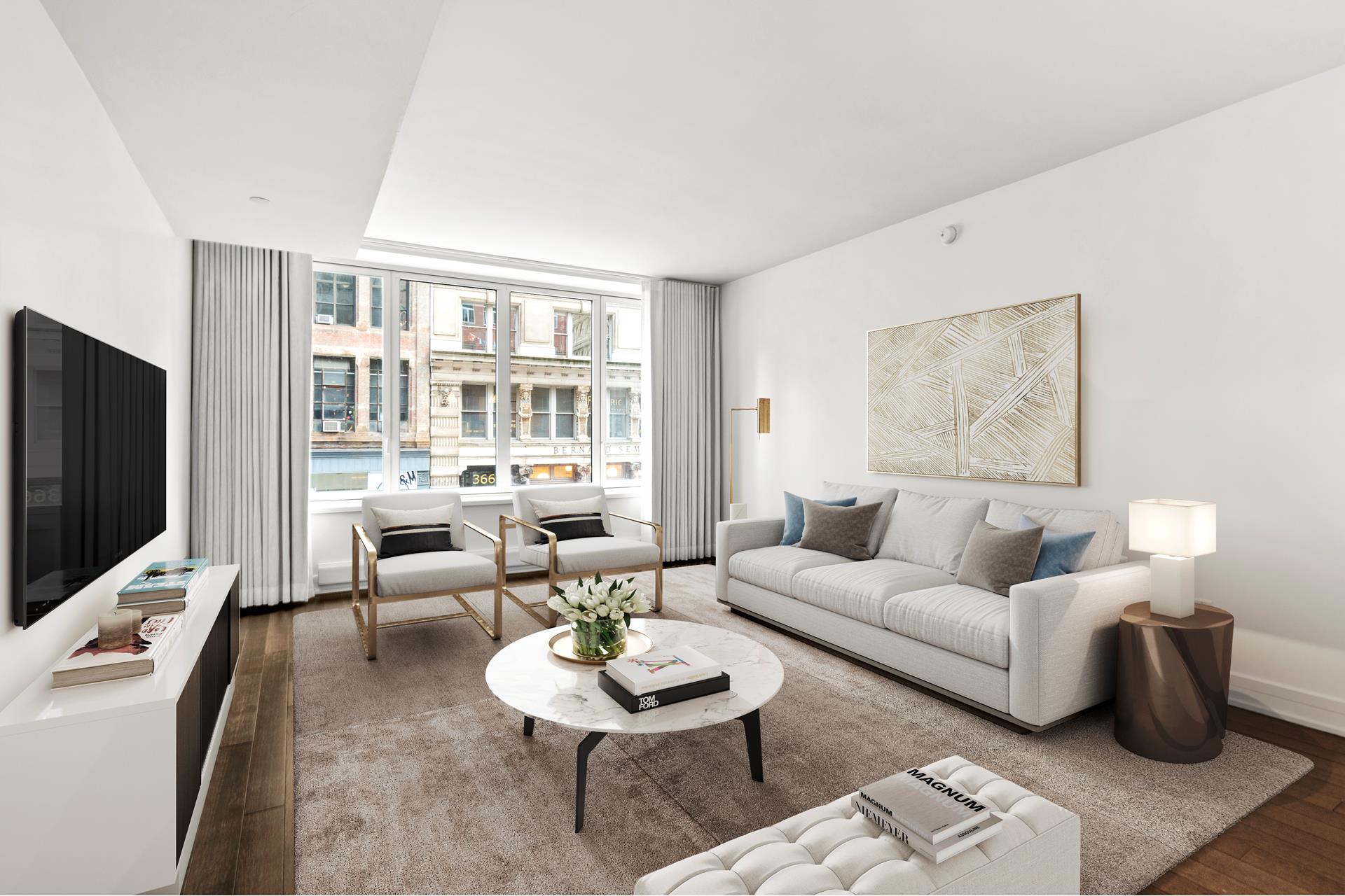 5 Franklin Place, Unit 2D Manhattan, NY 10013 - Photo 1 of 1 a living room with furniture and a flat screen tv