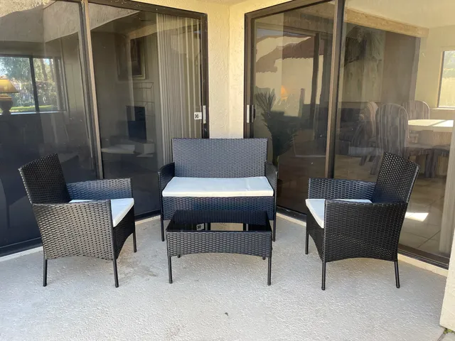 a outdoor living space with furniture