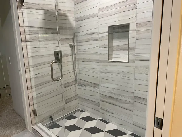 a bathroom with a shower