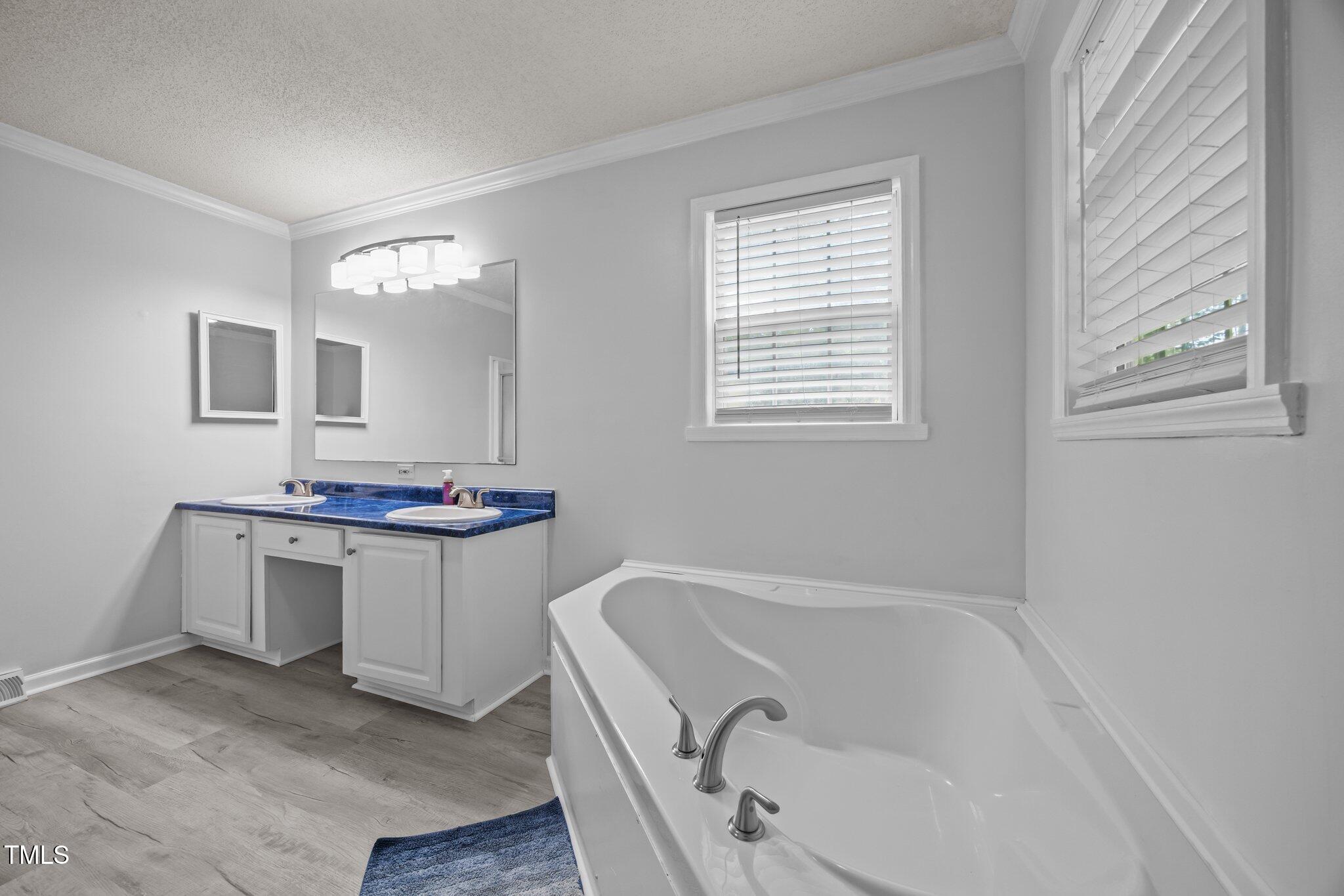 117 Lema Drive Garner, NC 27529 - Photo 20 of 34 a bathroom with a granite countertop sink mirror and a bathtub